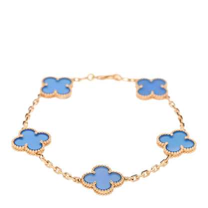 Van Cleef & Arpels 18K Yellow Gold Blue Agate 5 Motifs Vintage Alhambra Bracelet 1 of 4
