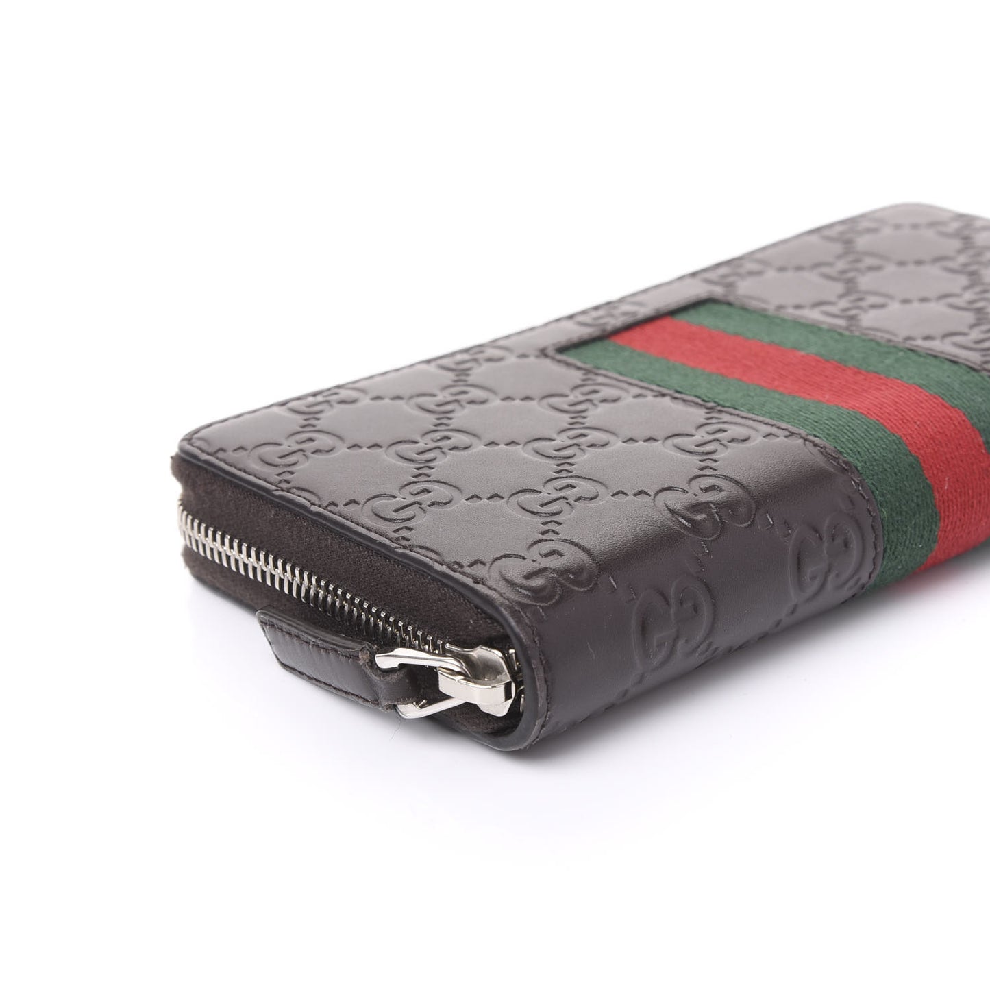 Guccissima Web Zip Around Wallet Dark Brown