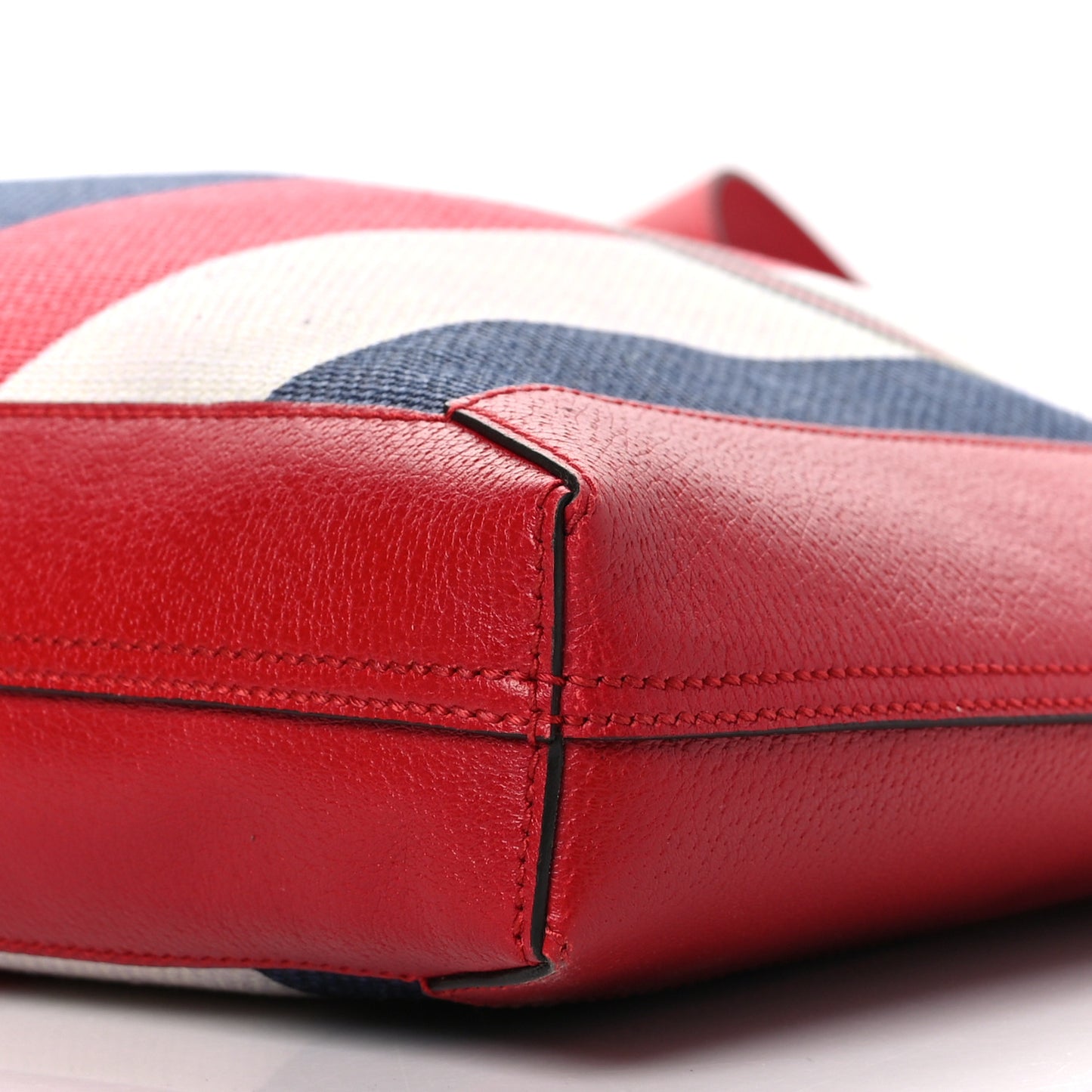 Canvas Calfskin Sylvie Stripe Logo Mens Tote Red White Blue