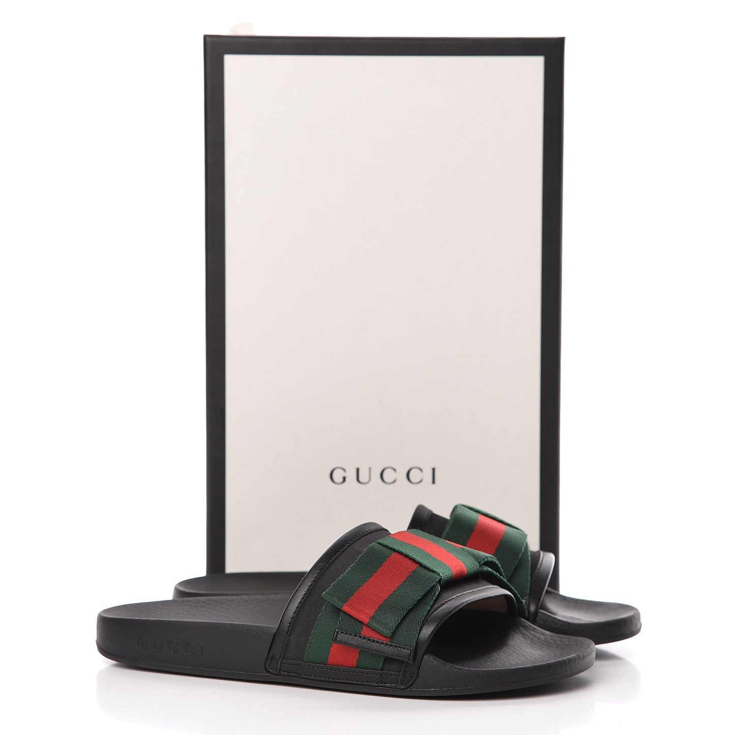 Satin Web Bow Slide Sandals 38 Black