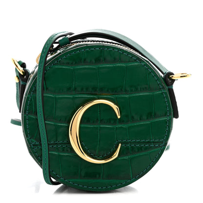 Chloe Calfskin Crocodile Embossed Mini C Round Crossbody Woodsy Green 1 of 11