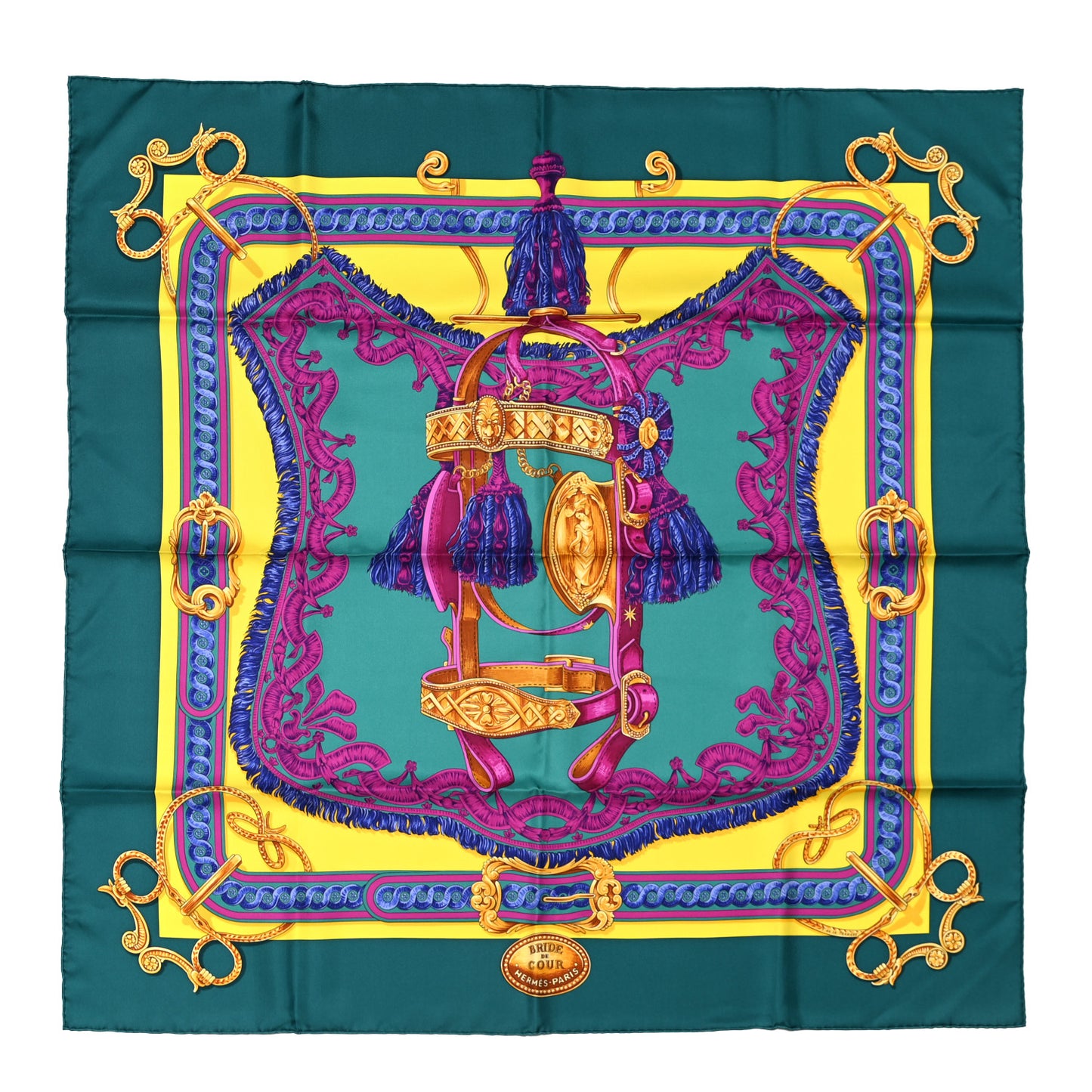 Silk Bride De Cour Scarf 90 Canard Jaune Vif Fuchsia