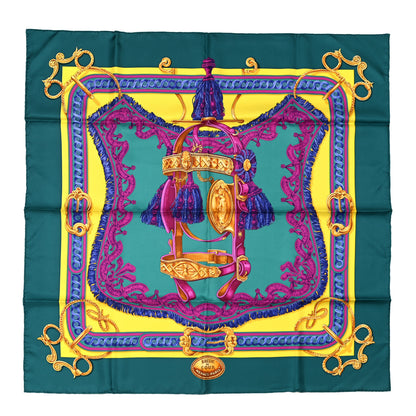 Hermes Silk Bride De Cour Scarf 90 Canard Jaune Vif Fuchsia 1 of 5