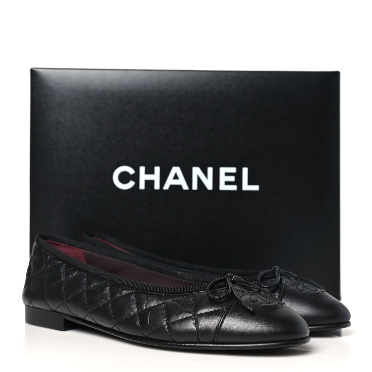 Chanel Aged Calfskin Quilted CC Cap Toe Ballerina Flats 38.5 Black 10 of 10