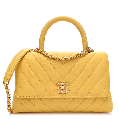 Chanel Caviar Chevron Quilted Mini Coco Handle Flap Yellow 1 of 10