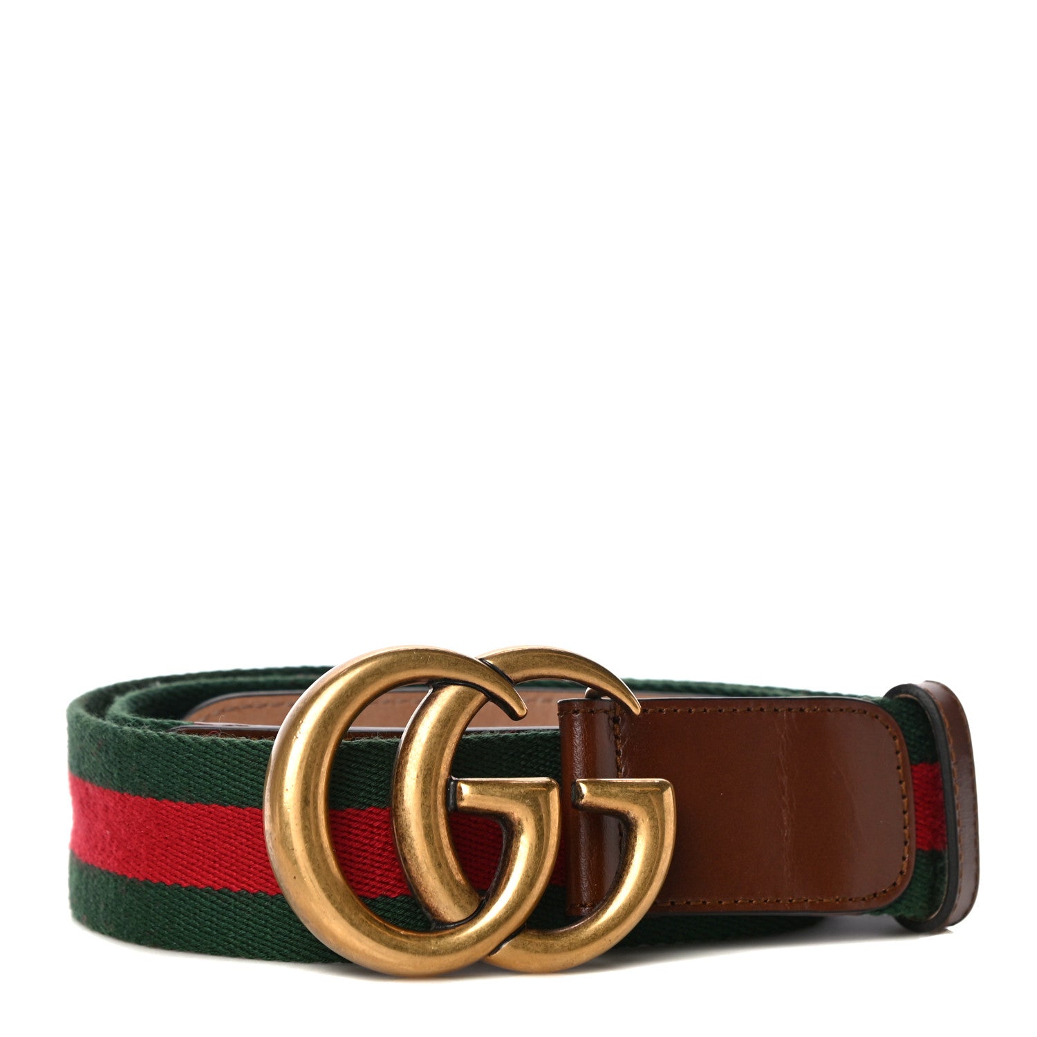 Gucci Nylon Calfskin Double G Web 40mm Belt 90 36 Green Red Cuir 1 of 9