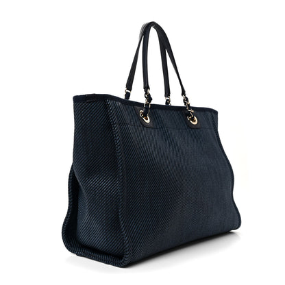 Chanel Mixed Fibers Small Deauville Tote Navy Blue 3 of 10