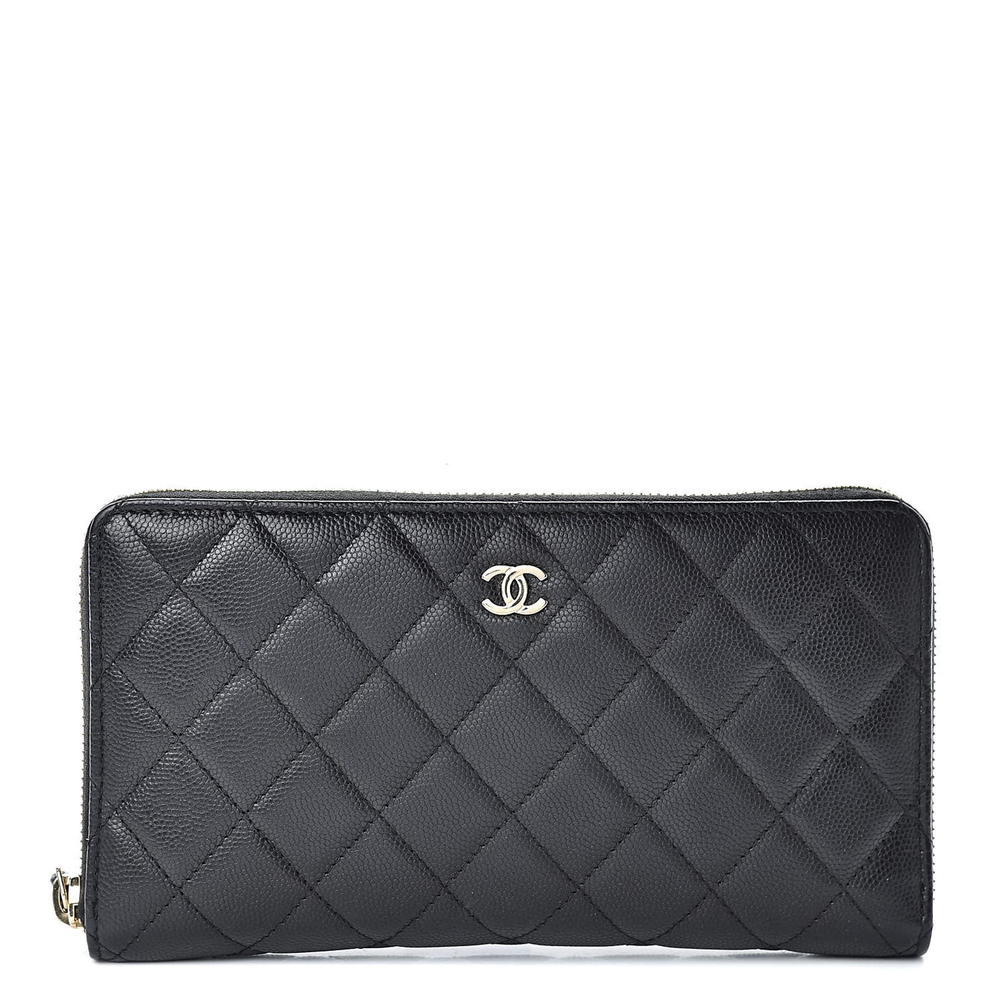 Caviar Quilted Large Zip Around Organizer Wallet Black