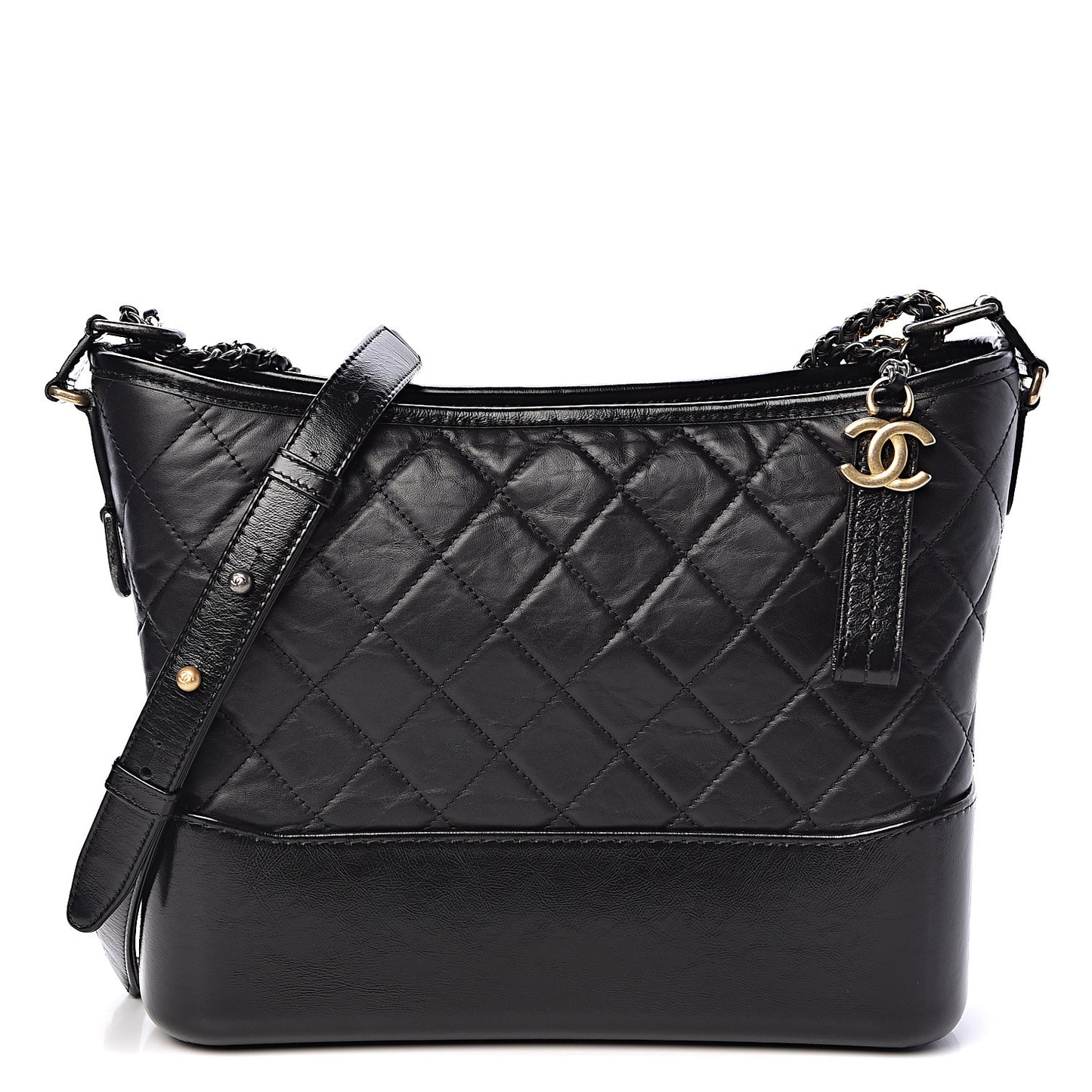 Aged Calfskin Quilted Medium Gabrielle Hobo Black