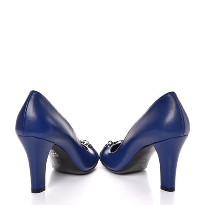 Gucci Nappa Logo Plate Round Toe Pumps 37 Zaffiro 6 of 11