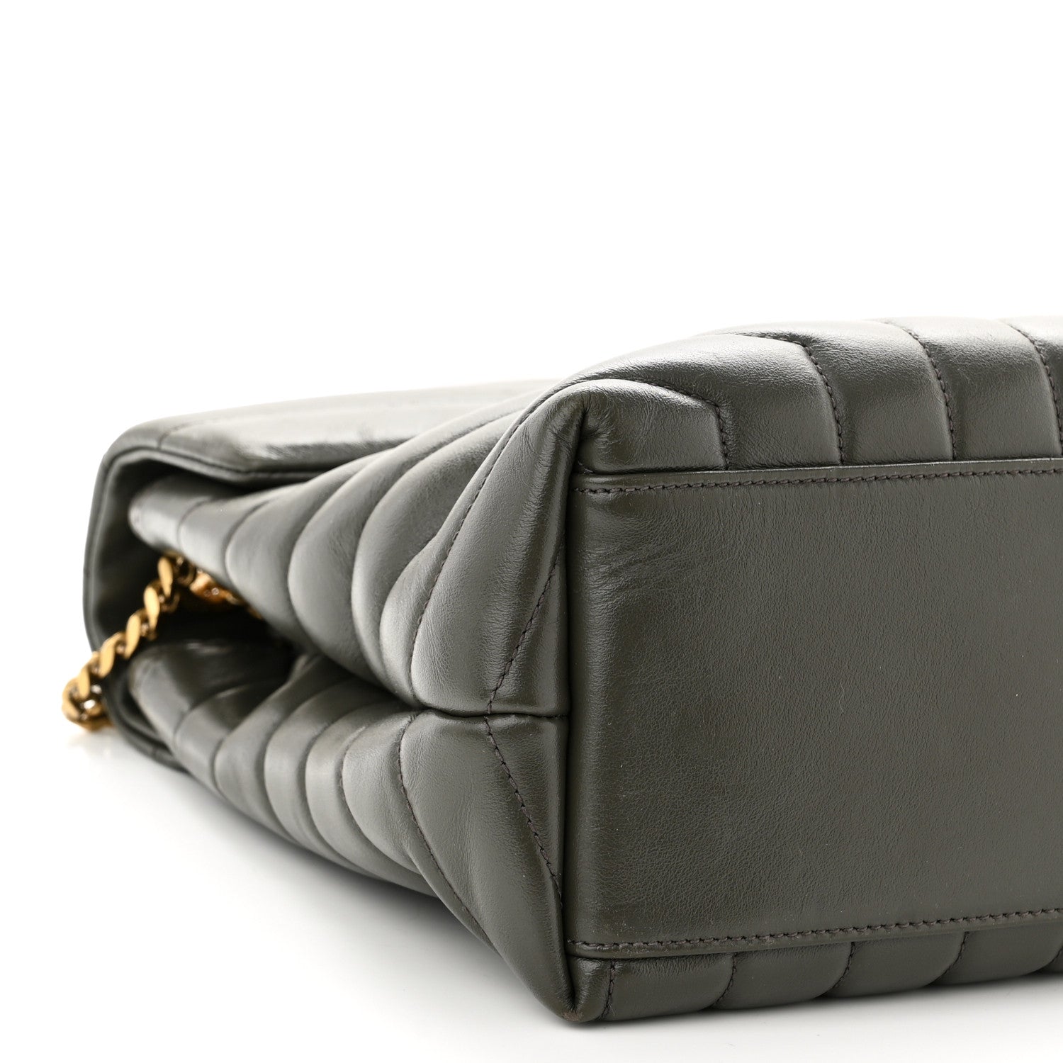 Saint Laurent Calfskin Y Quilted Monogram Medium Loulou Chain Satchel Dark Khaki 10 of 11