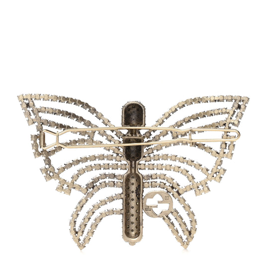 Crystal Butterfly Interlocking G Hair Clip Silver