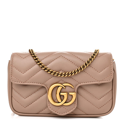 Gucci Calfskin Matelasse Super Mini GG Marmont Shoulder Bag Porcelain Rose 1 of 11