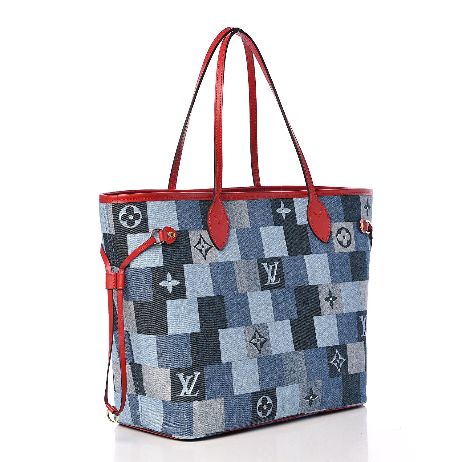 Louis Vuitton Denim Damier Monogram Patchwork Neverfull Blue Rouge 4 of 12