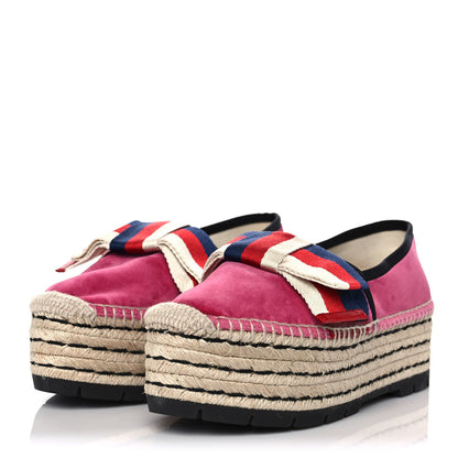 Gucci Velvet Sylvie Web Platform Espadrilles 37 Light Raspberry Rose 3 of 9