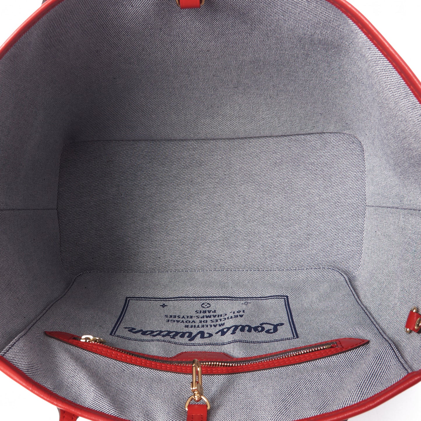 Denim Damier Monogram Patchwork Neverfull Blue Rouge