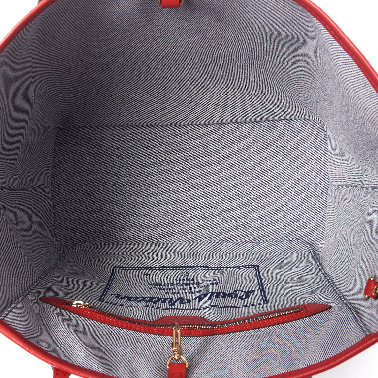 Louis Vuitton Denim Damier Monogram Patchwork Neverfull Blue Rouge 7 of 9