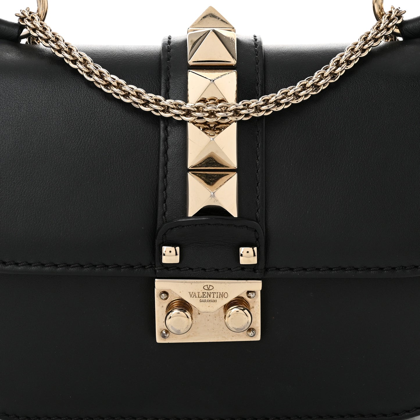 Vitello Small Glam Lock Rockstud Flap Black