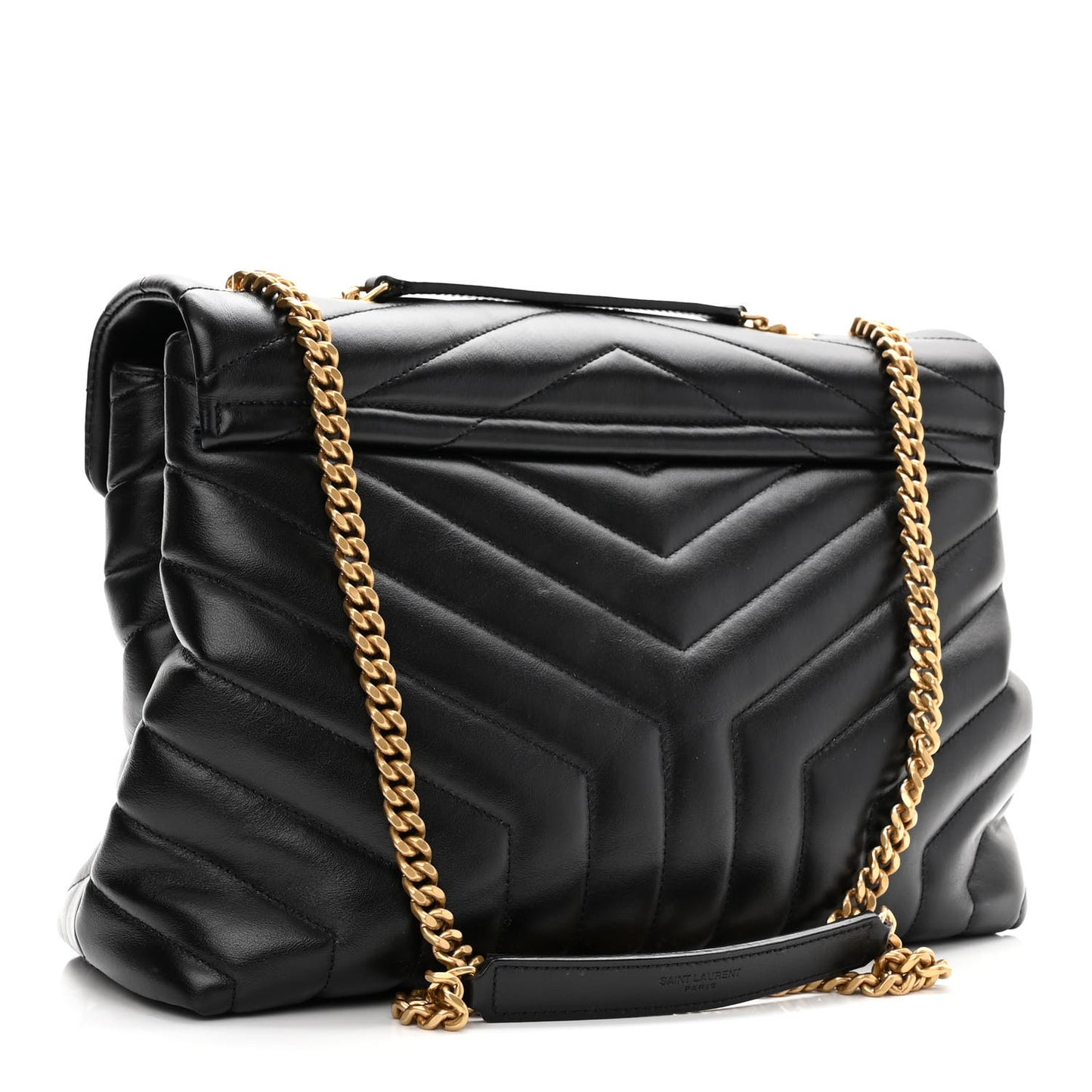 Calfskin Y Quilted Monogram Medium Loulou Chain Satchel Black
