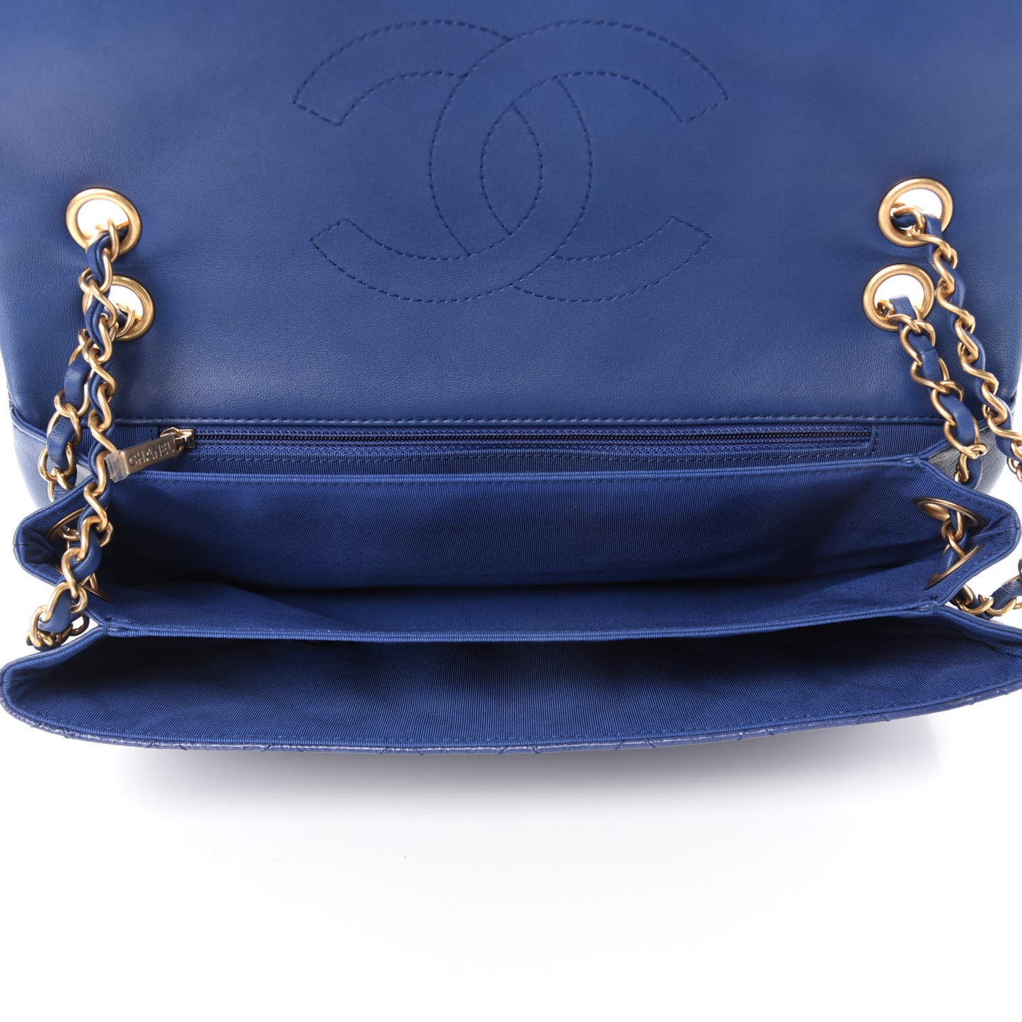 Patent Quilted 3 Pocket Accordion Flap Blue
