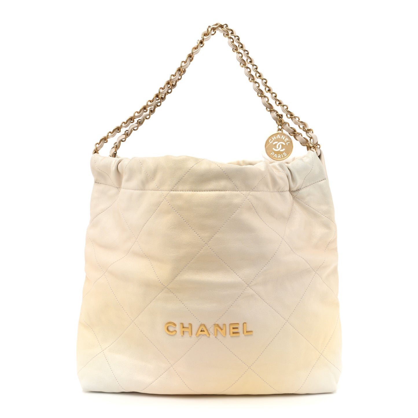 Iridescent Calfskin Quilted Chanel 22 Golden White