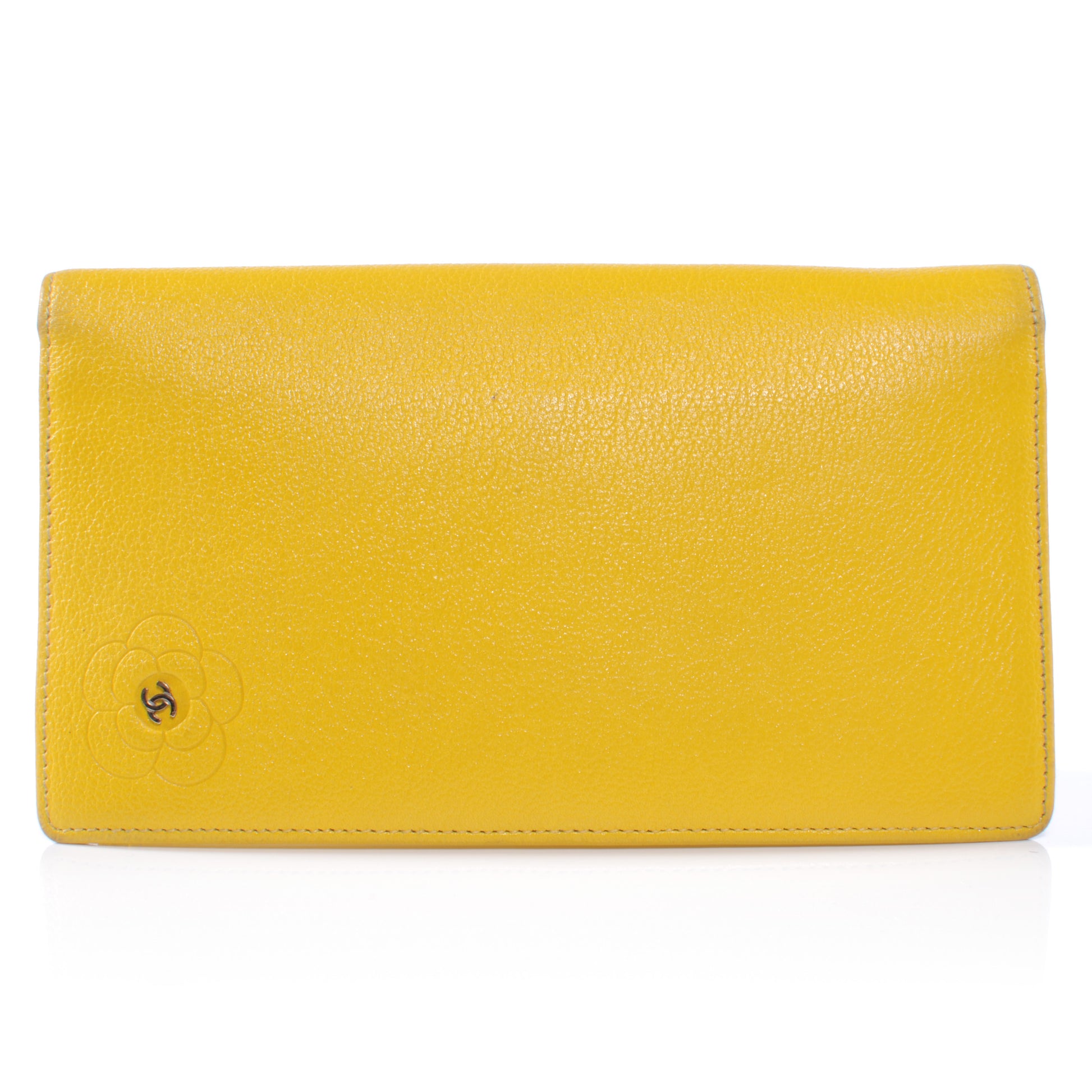 Chanel Leather Camellia Yen Wallet Yellow 1 of 7