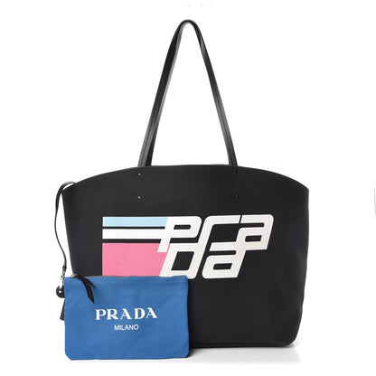Prada Canapa Racing Logo Shopping Tote Black Azzurro 1 of 14