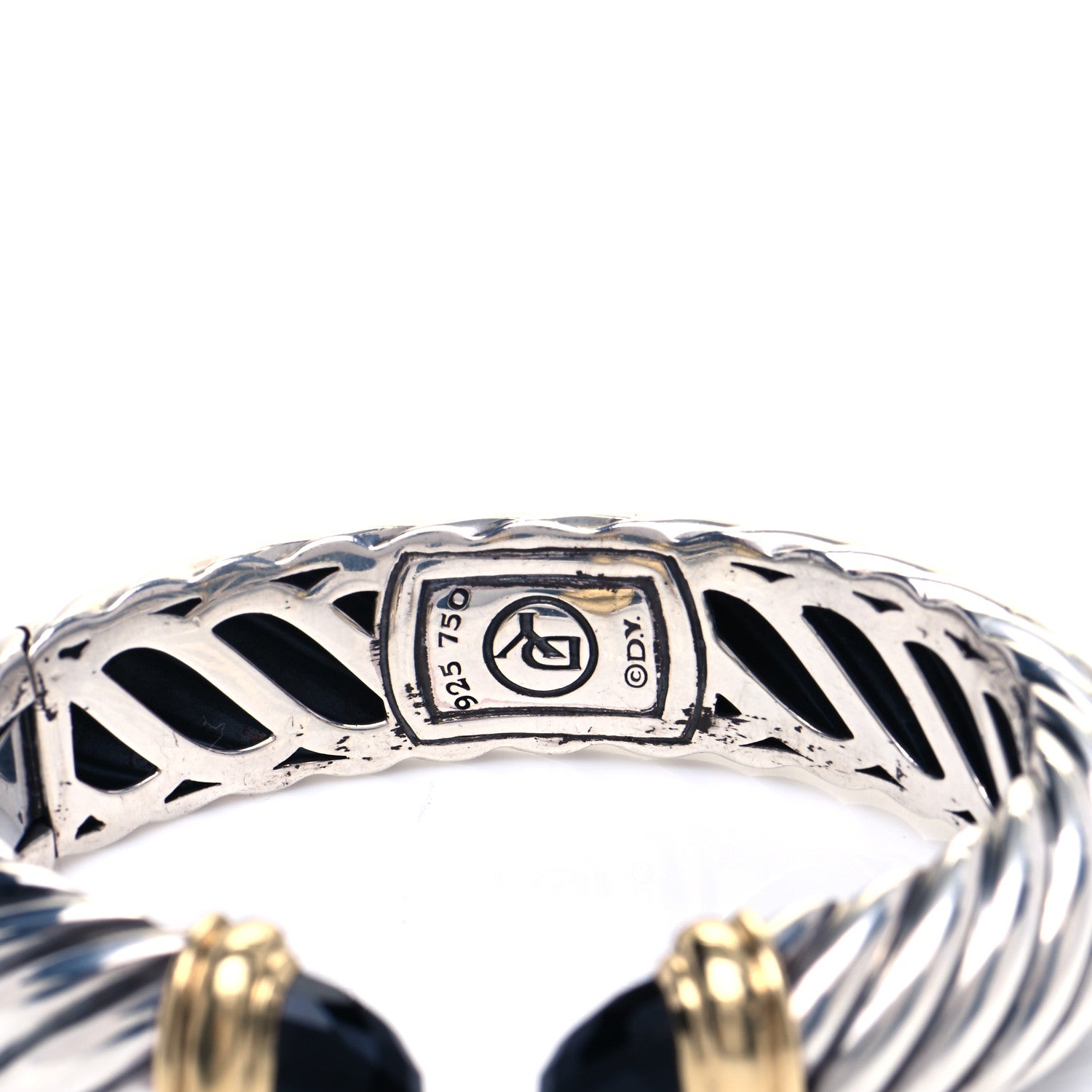 David Yurman Sterling Silver 18K Yellow Gold Black Onyx 15mm Waverly Bracelet 4 of 7