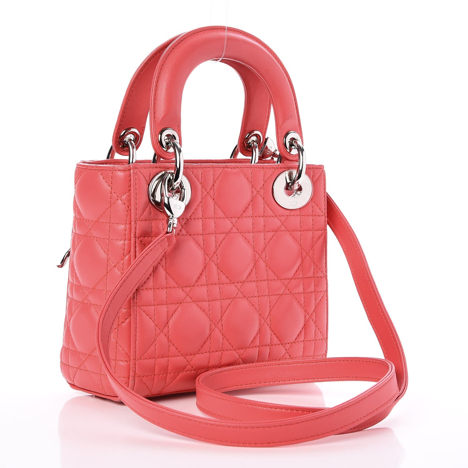 Christian Dior Lambskin Cannage Mini Lady Dior Coral 3 of 9