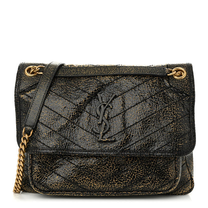 Saint Laurent Crinkled Calfskin Matelasse Monogram Medium Niki Chain Satchel  Black Ocra 1 of 10