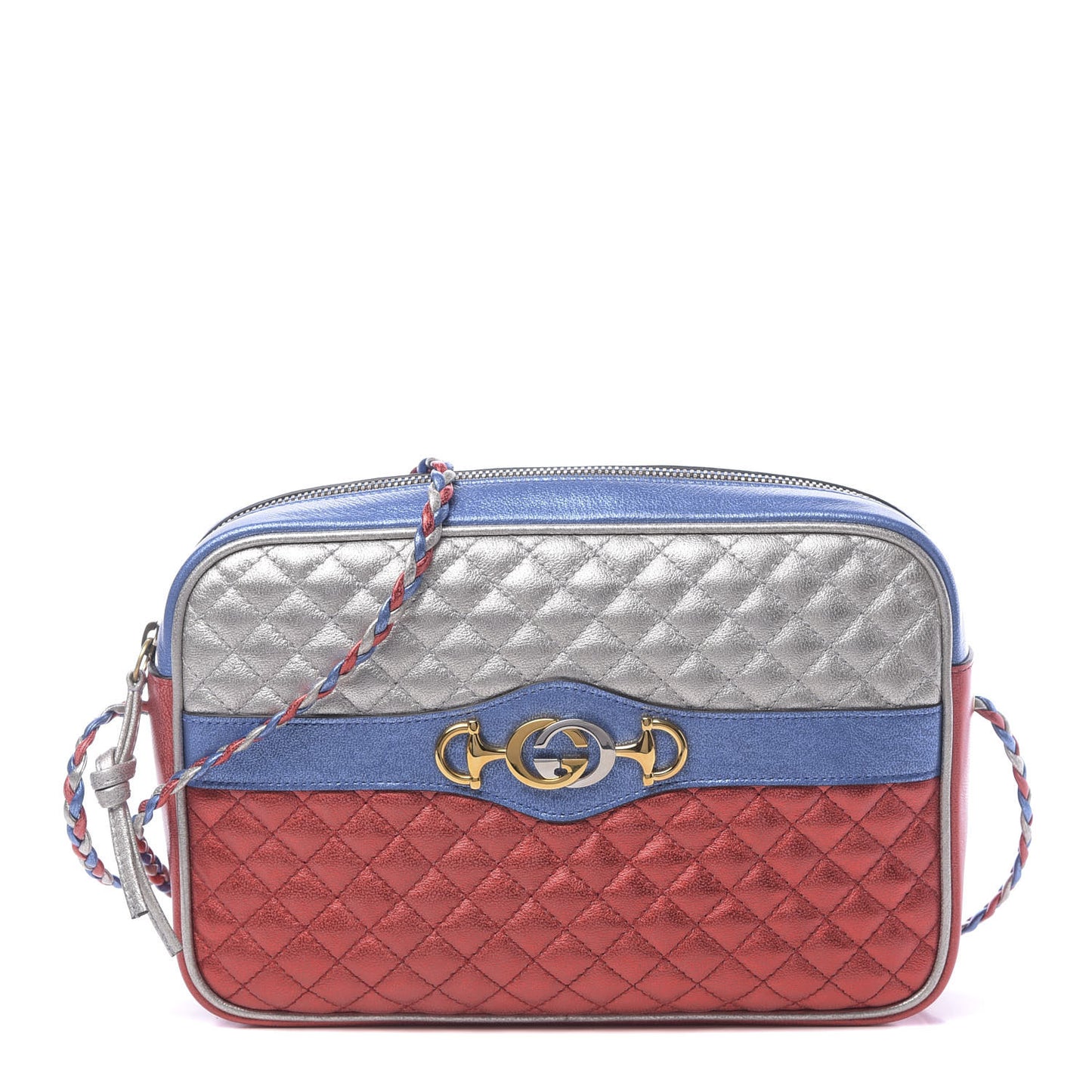 Laminated Nappa Trapuntata Small Zumi Shoulder Bag Rosso Marine Argento