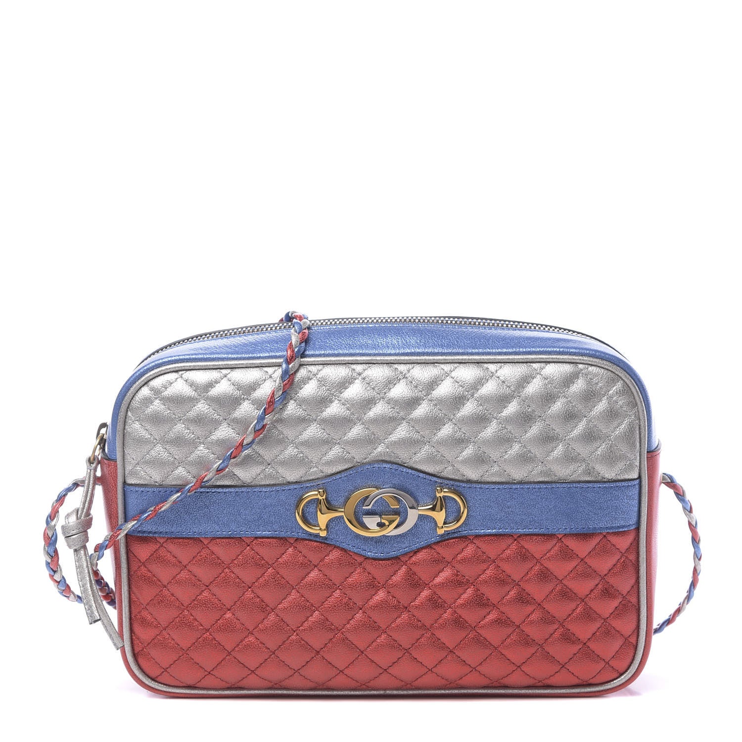 Gucci Laminated Nappa Trapuntata Small Zumi Shoulder Bag Rosso Marine Argento 1 of 10