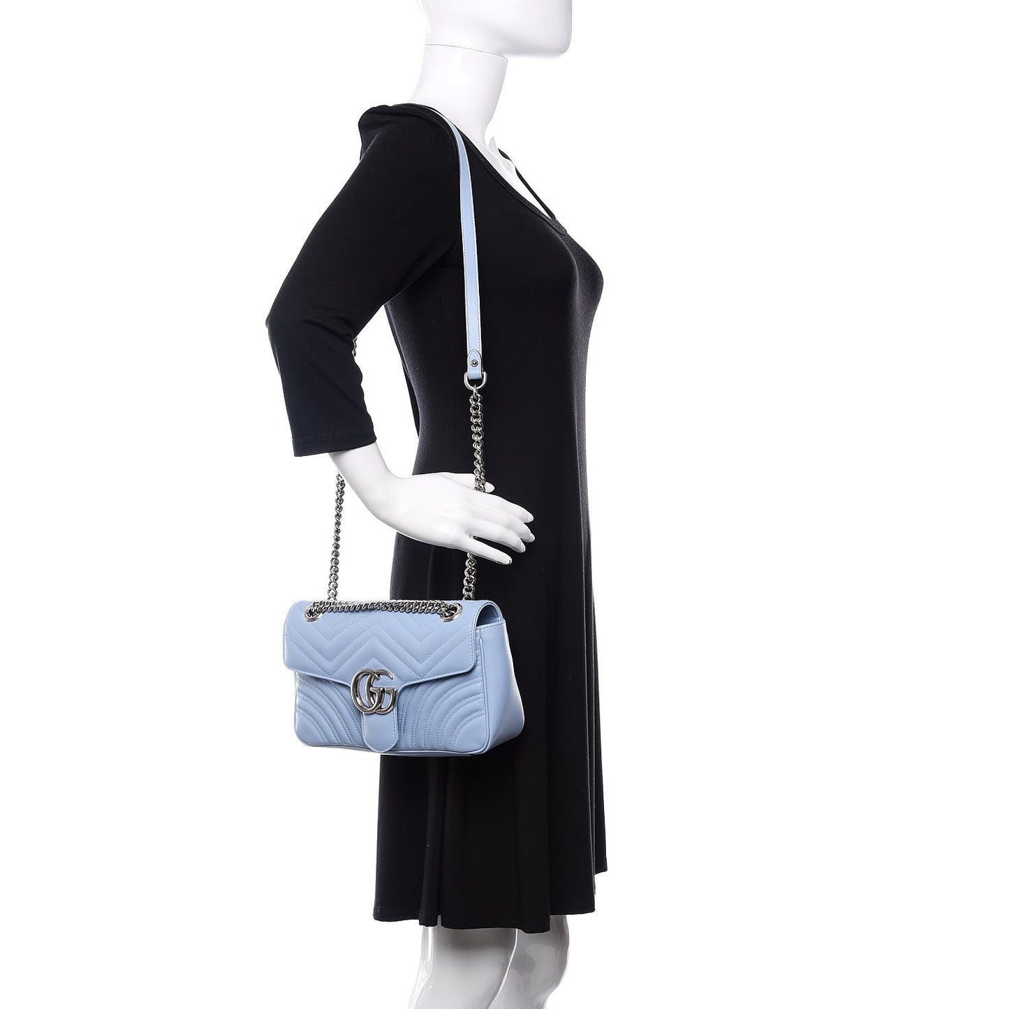 Calfskin Matelasse Small GG Marmont Shoulder Bag Porcelain Light Blue