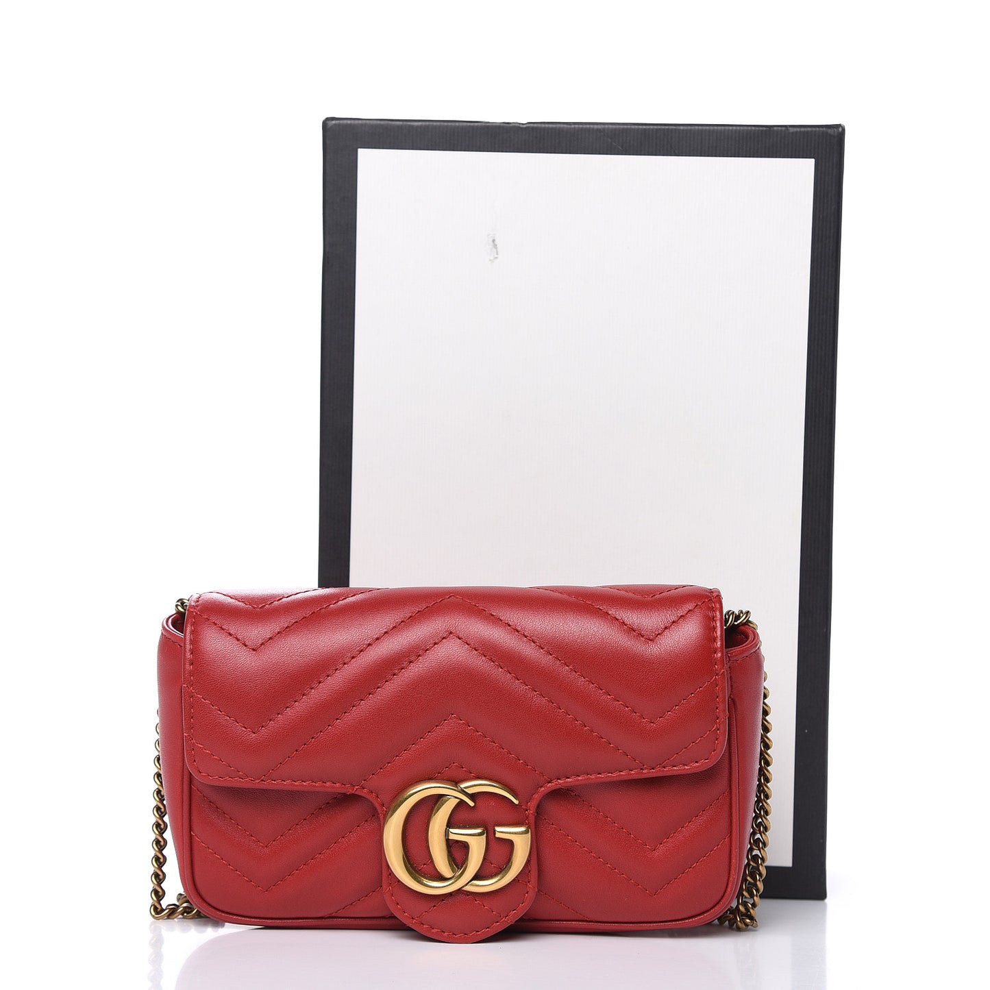 Calfskin Matelasse Super Mini GG Marmont Shoulder Bag Hibiscus Red