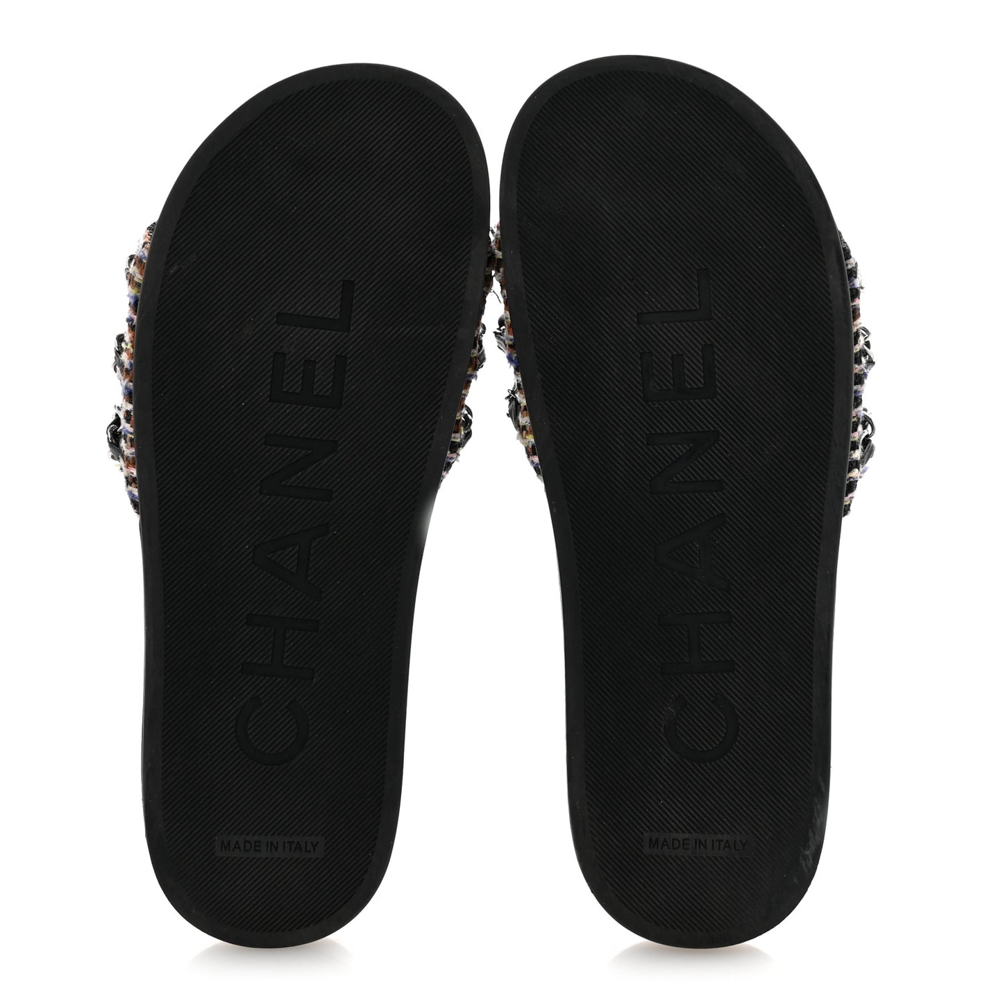 Satin Canvas Chain Slides Sandals Flats 37.5 Marine