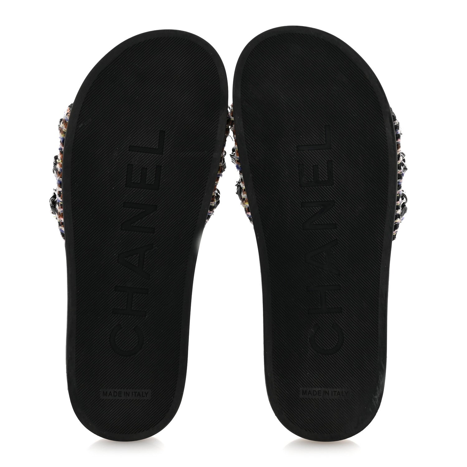 Chanel Satin Canvas Chain Slides Sandals Flats 37.5 Marine 6 of 12