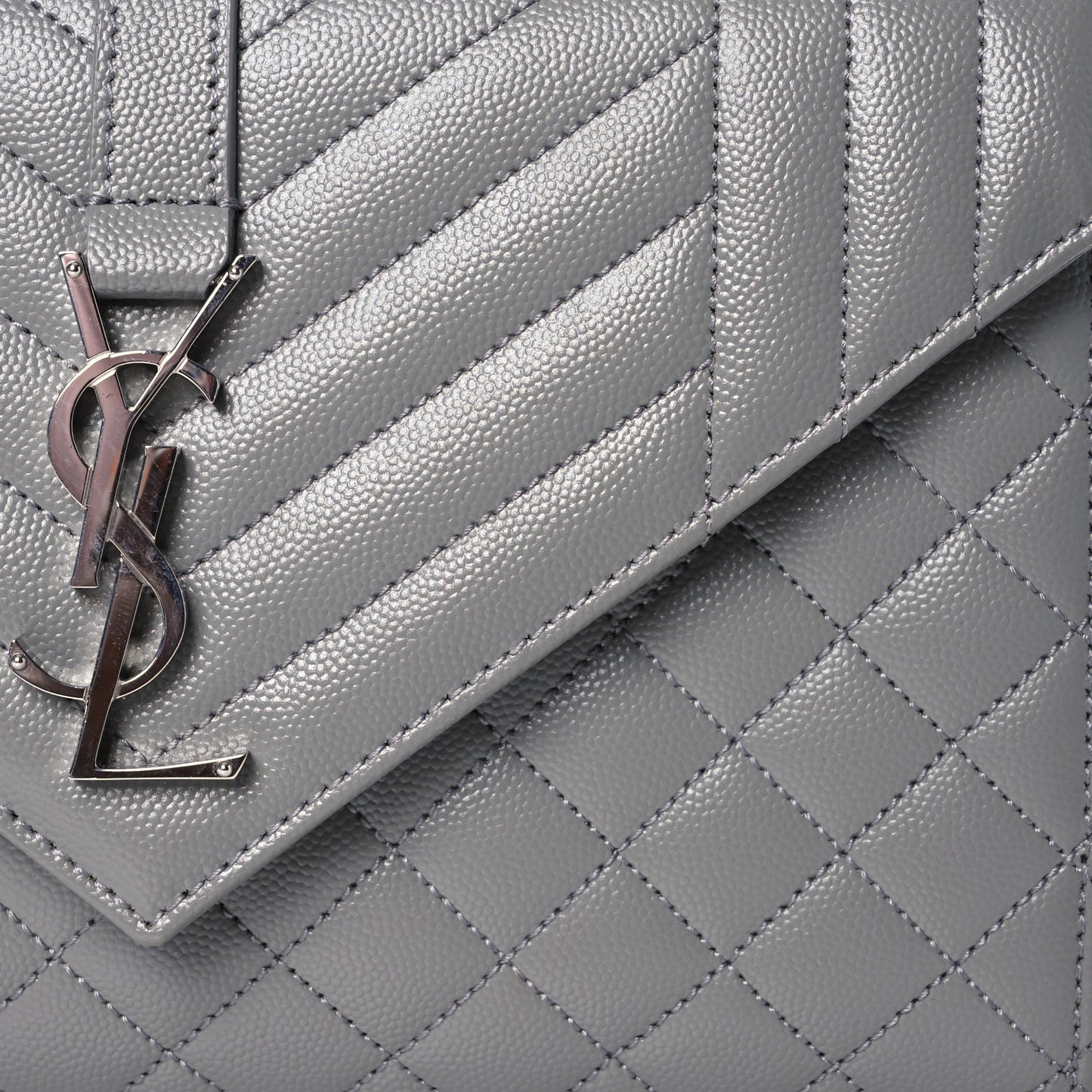 Grain De Poudre Textured Mixed Matelasse Medium Triquilt Monogram Satchel New Stone