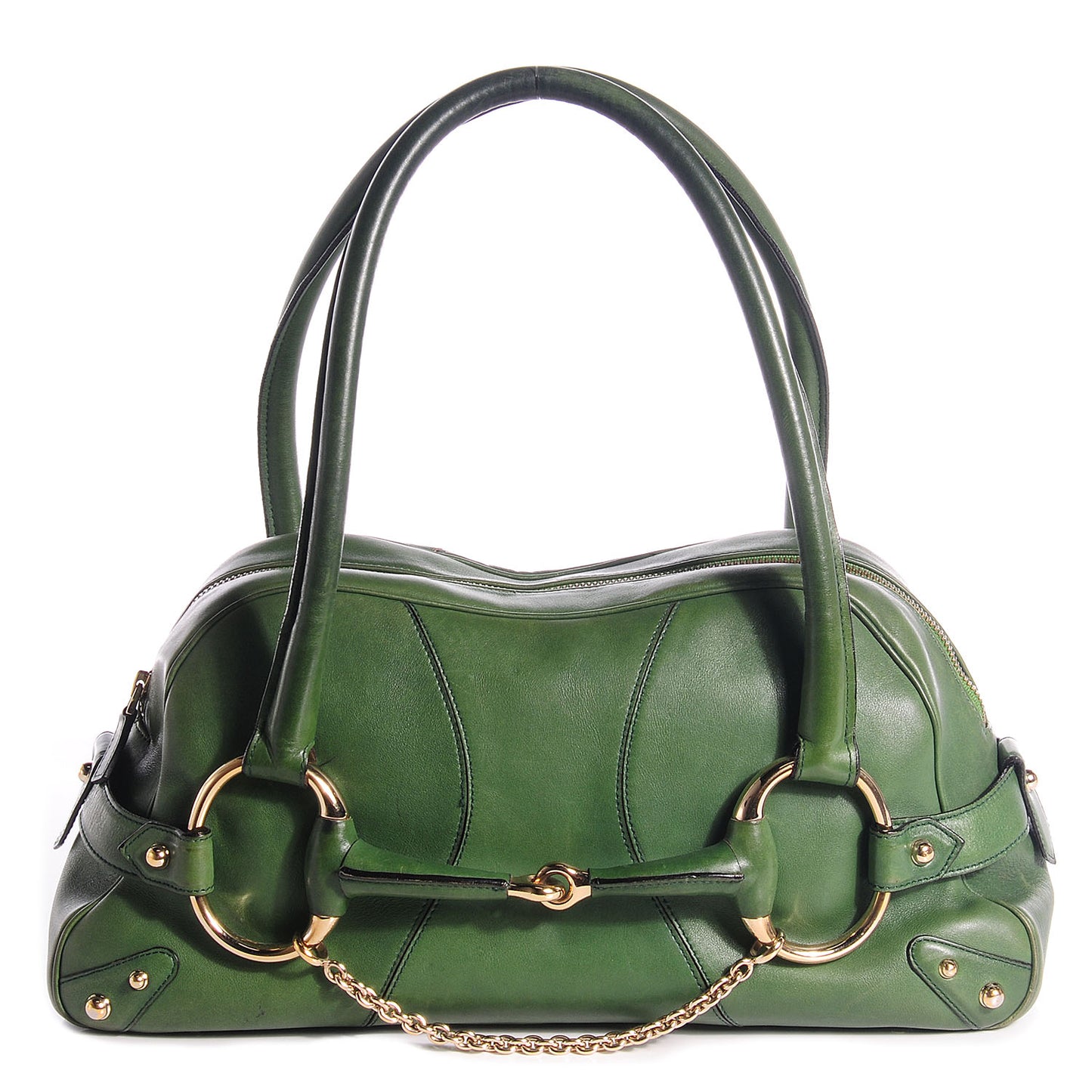 Leather Large Horsebit Chain Bag Green