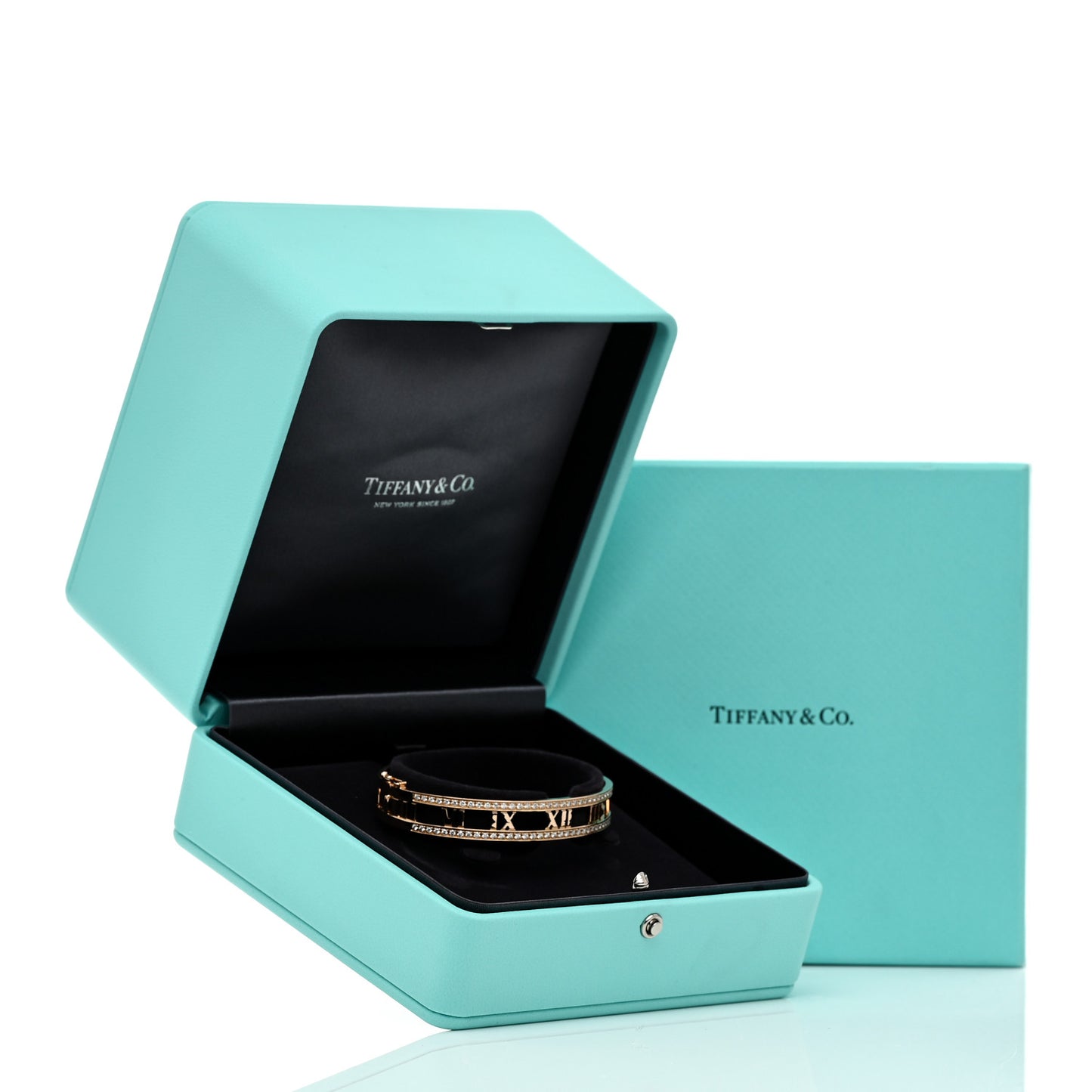 18K Rose Gold Diamond Atlas Open Hinged Bangle Bracelet