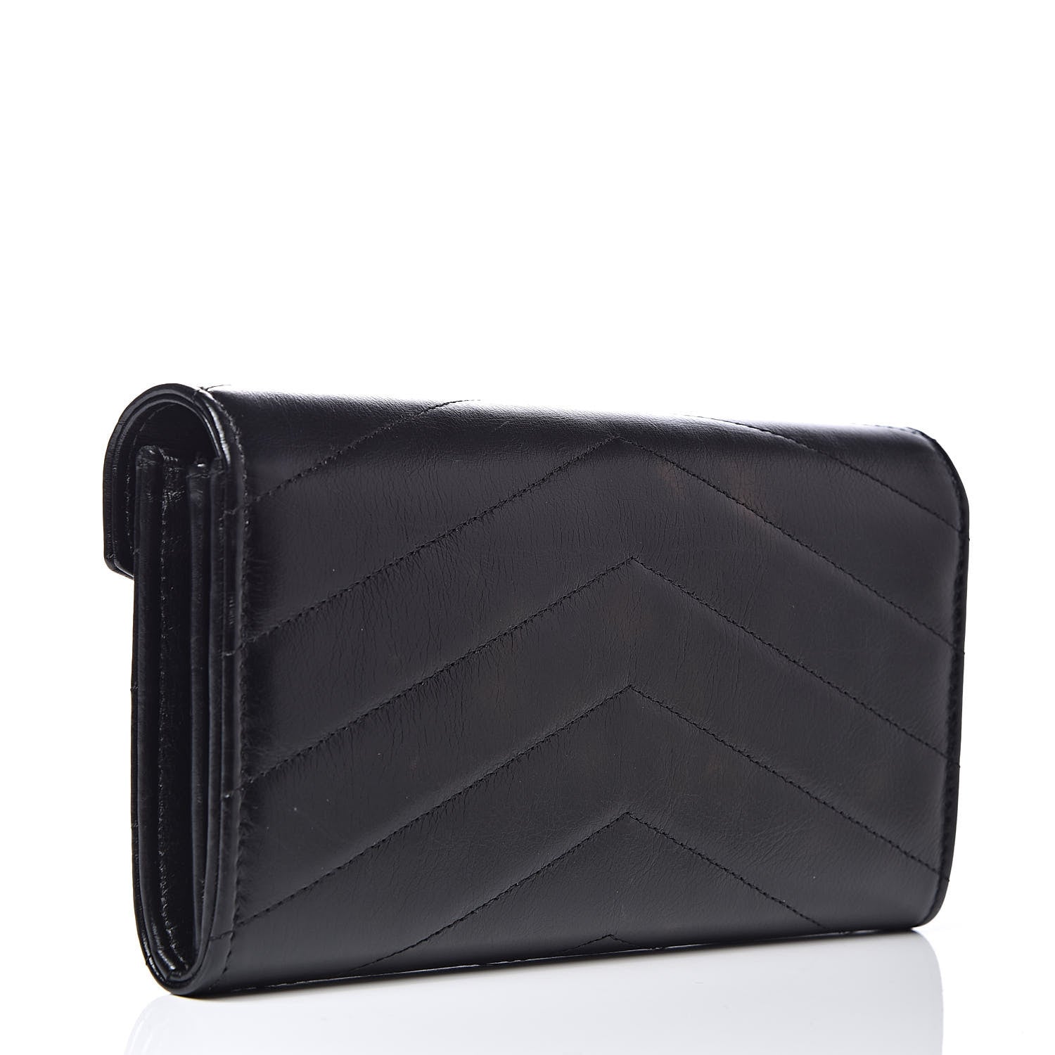 Chanel Calfskin Chevron Quilted Medal Flap Wallet Black 3 of 11