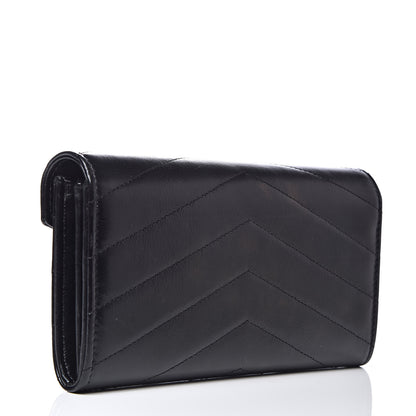 Chanel Calfskin Chevron Quilted Medal Flap Wallet Black 3 of 11