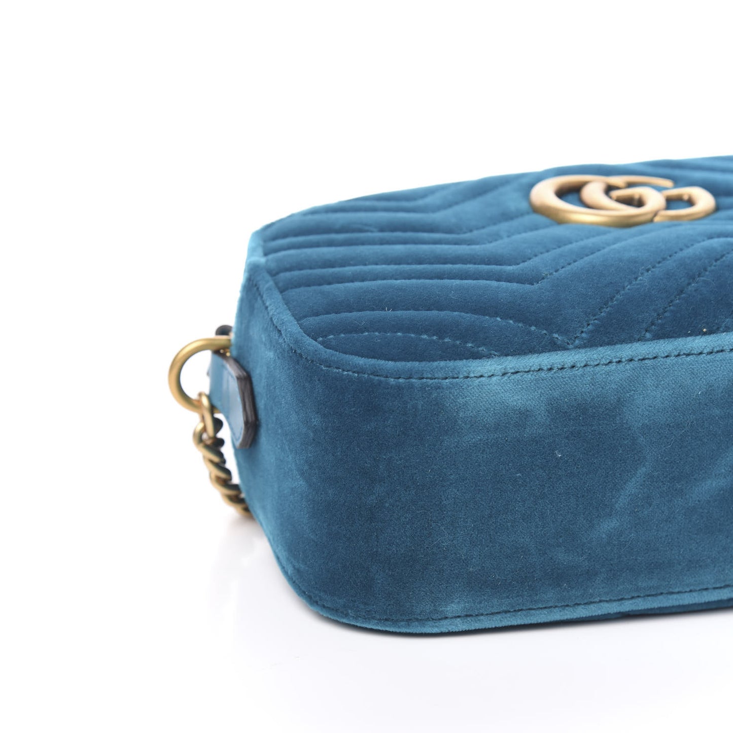 Velvet Matelasse Small GG Marmont Chain Shoulder Bag Pavone Cyan