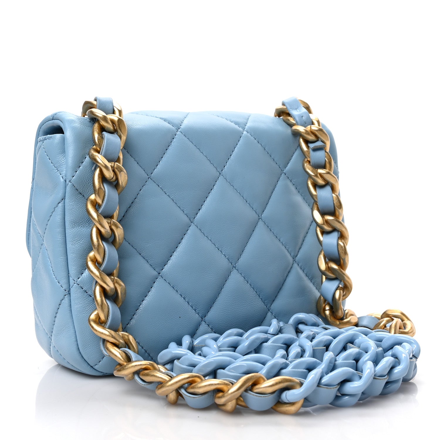 Chanel Lambskin Quilted Mini Lacquered Chain Flap Light Blue 2 of 8