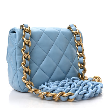 Chanel Lambskin Quilted Mini Lacquered Chain Flap Light Blue 2 of 8