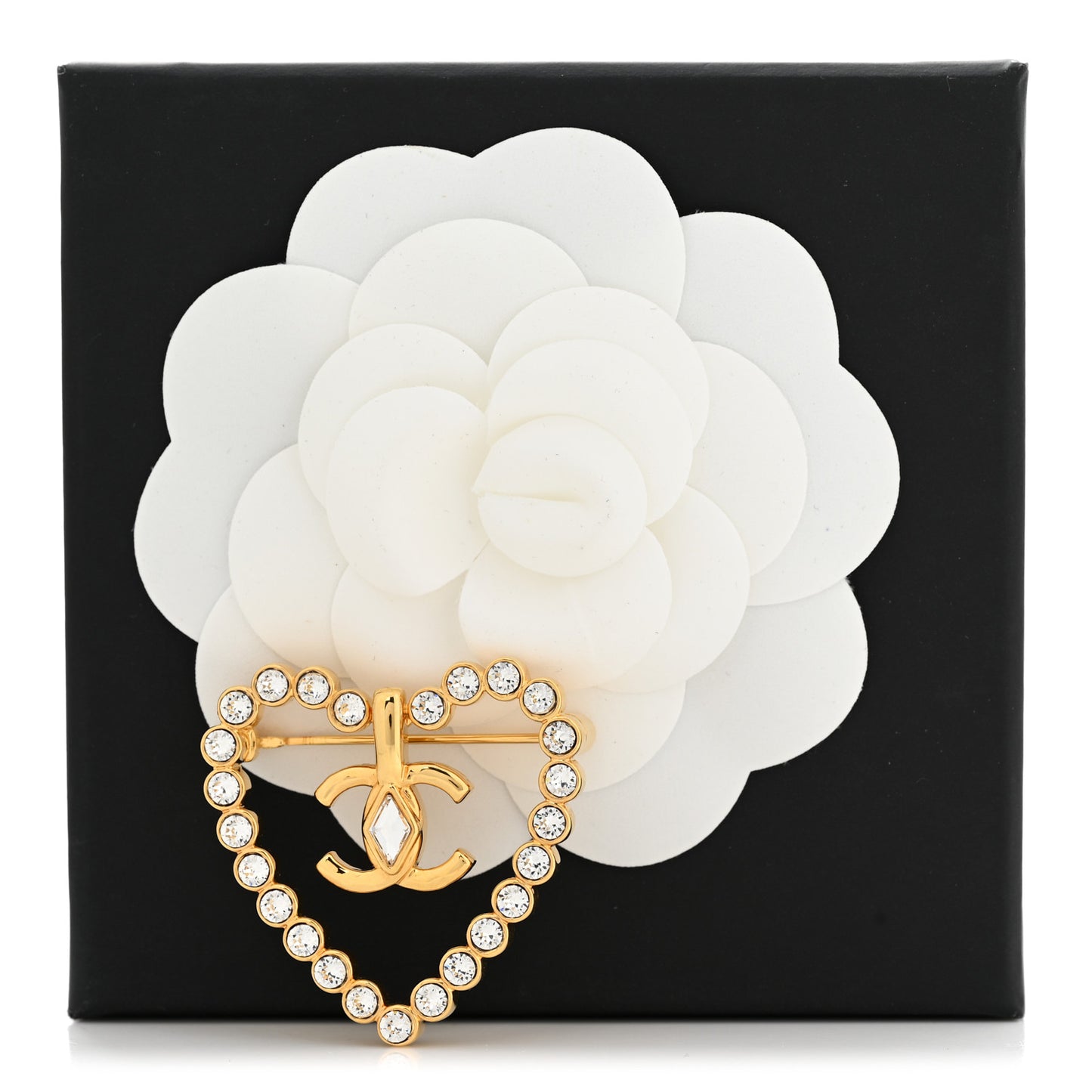 Crystal Heart CC Brooch Gold