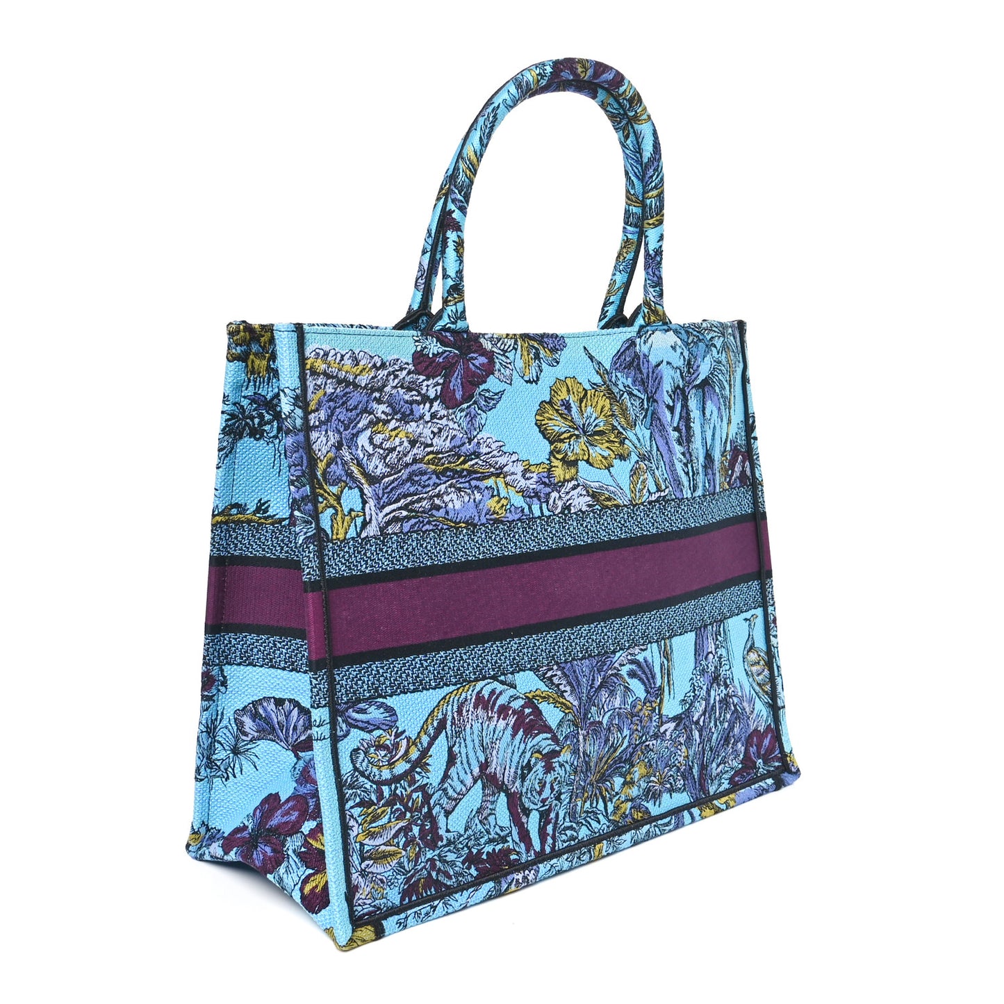 Canvas Embroidered Large Toile de Jouy Voyage Book Tote Celestial Blue