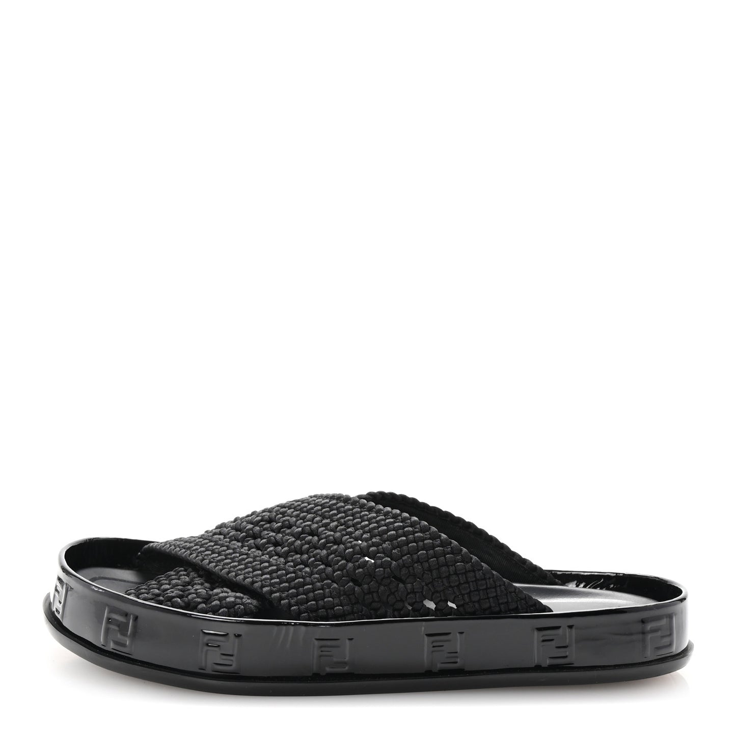 Raffia Rubber FF Woven Reflections Crisscross Slide Sandals 37 Black