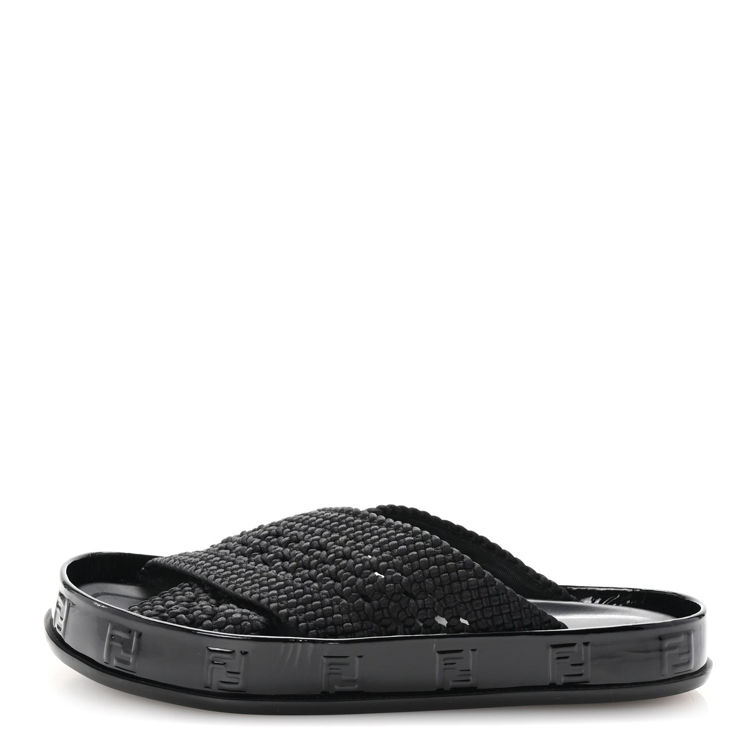 Fendi Raffia Rubber FF Woven Reflections Crisscross Slide Sandals 37 Black 1 of 8