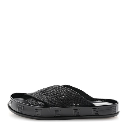 Fendi Raffia Rubber FF Woven Reflections Crisscross Slide Sandals 37 Black 1 of 8