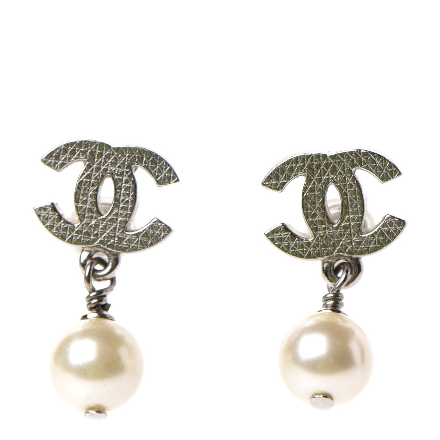 Pearl CC Drop Earrings Silver